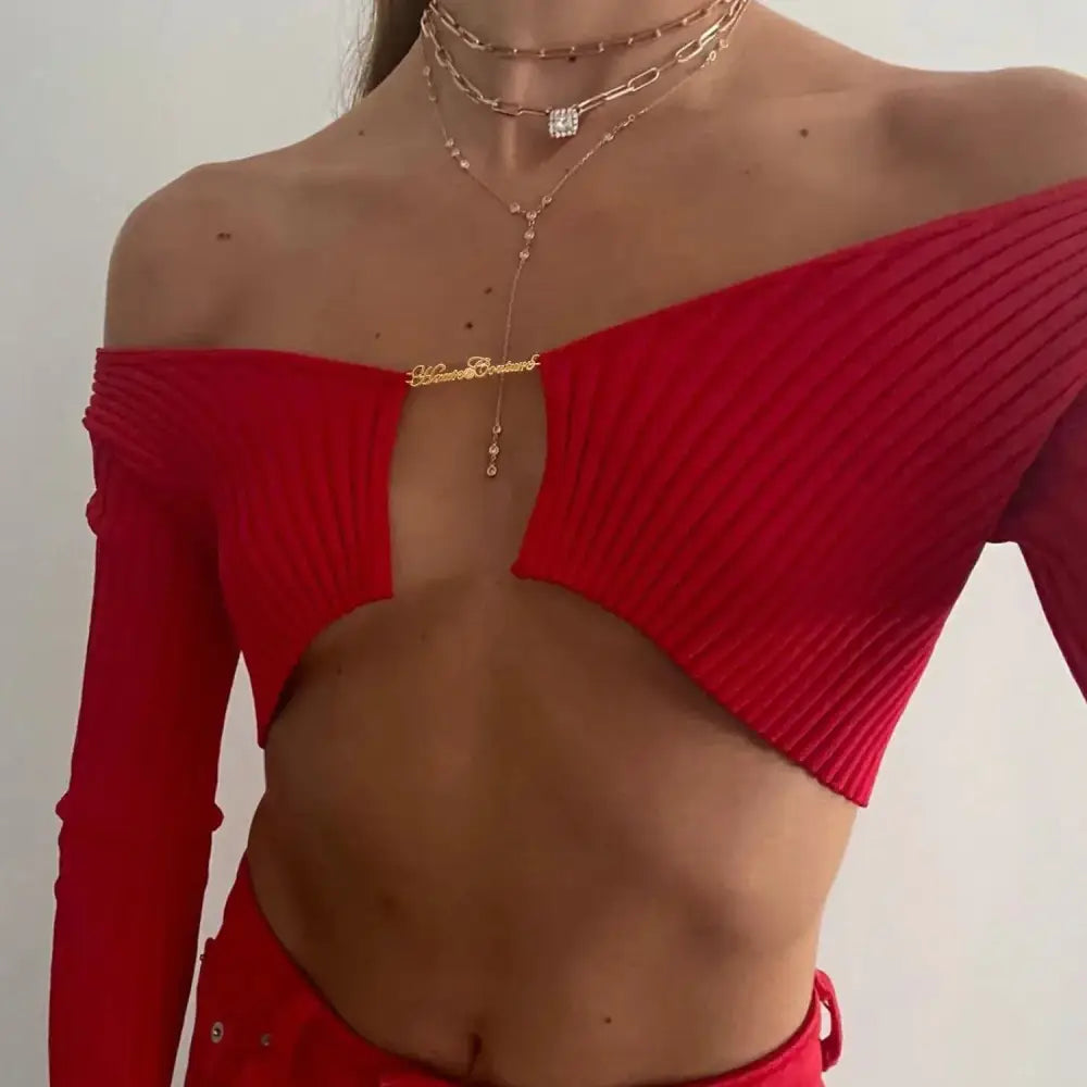 Baddie knitted open front crop top - red / s