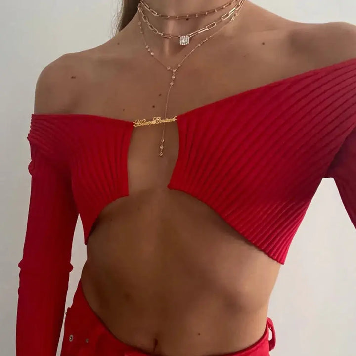 Baddie knitted open front crop top - red / s