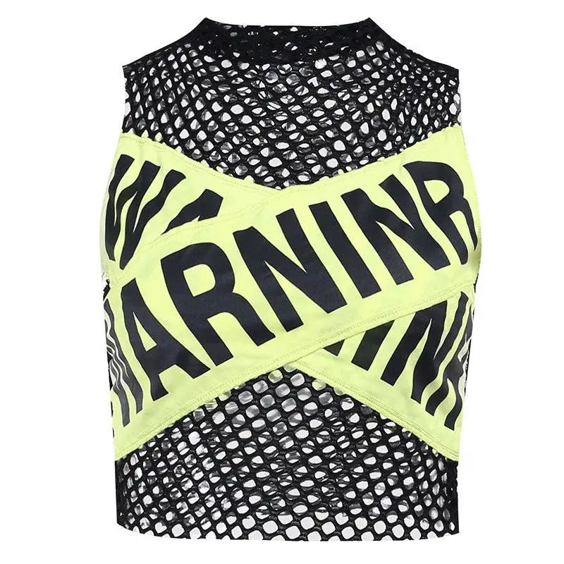 Baddie warning fishnet tank top for y2k style