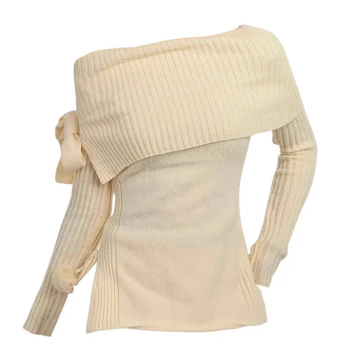 Balletcore off-shoulder sweater with bow for y2k aesthetic