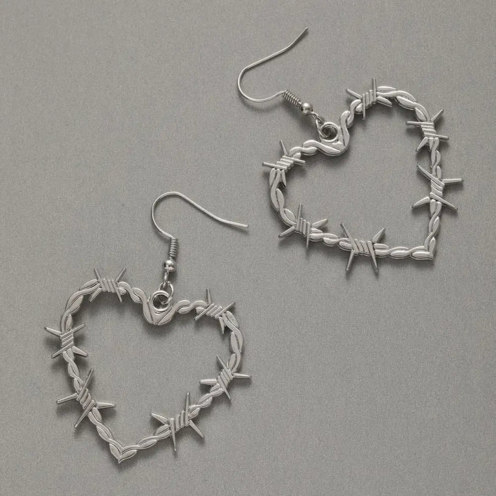 Barbed wire heart earrings for a grandmacore aesthetic - earrings