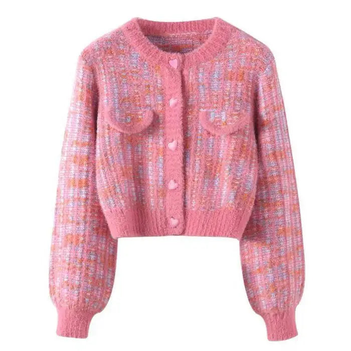 Barbiecore knit cropped cardigan - s / pink