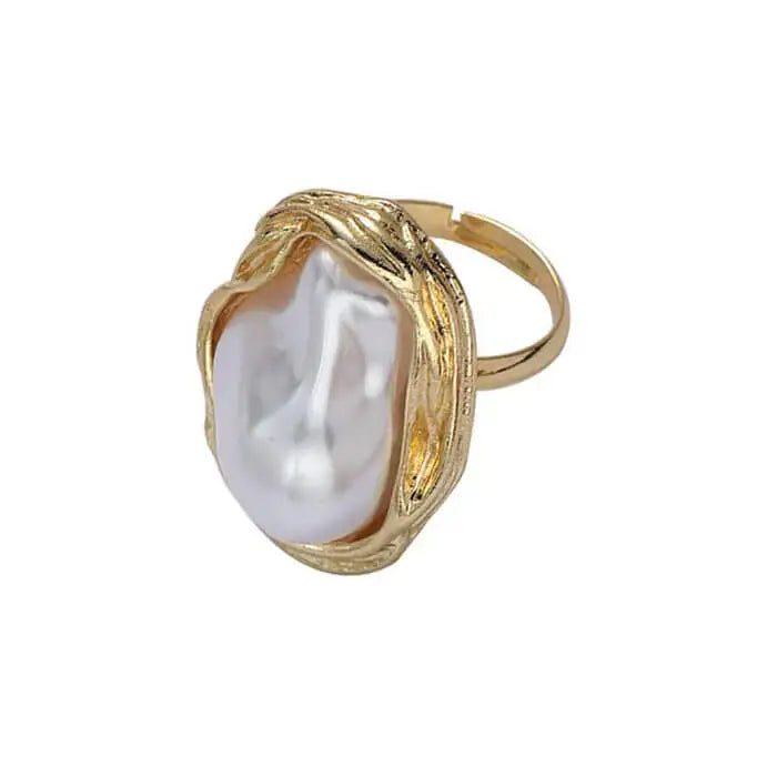 Baroque aesthetic pearl ring - adjustable / gold - ring