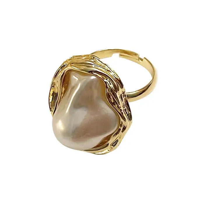 Baroque aesthetic pearl ring - adjustable / gold - ring