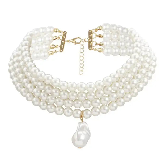 Baroque style layered pearl necklace - standart / white/gold