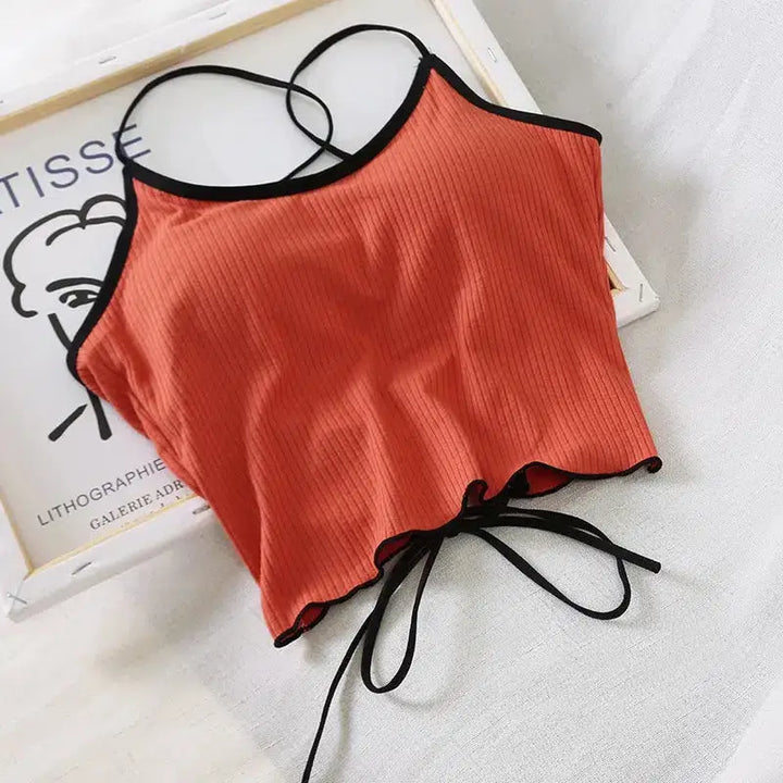 Basic corduroy backless crop top - orange / one size