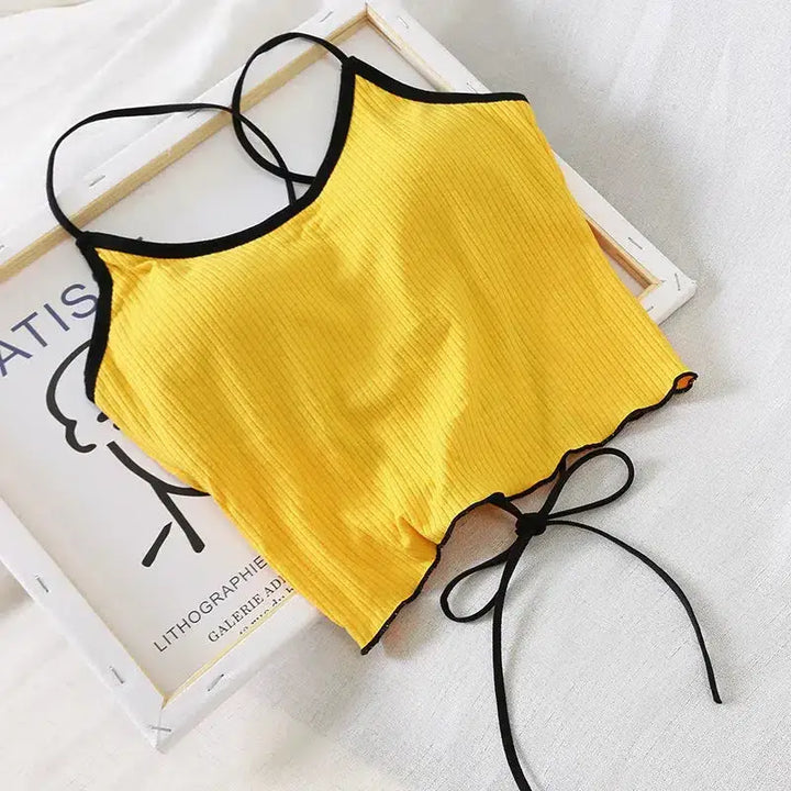 Basic corduroy backless crop top - yellow / one size