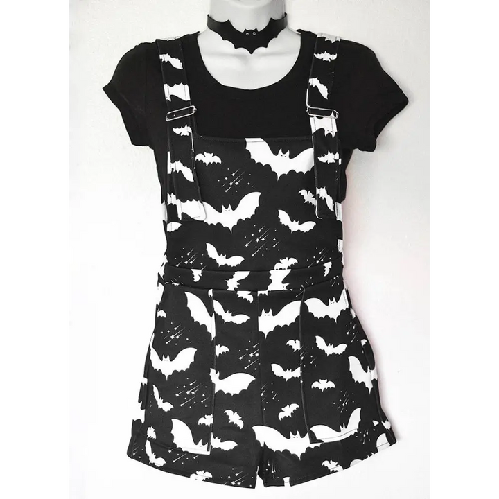 Spooky bat pattern overalls for year-round halloween style - xs / black - women overalls