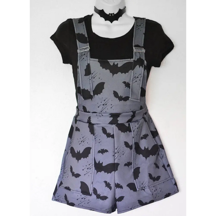 Bat pattern overalls - xs / grey - women overalls