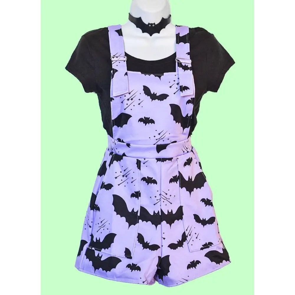 Bat pattern overalls - xs / lilac - women overalls