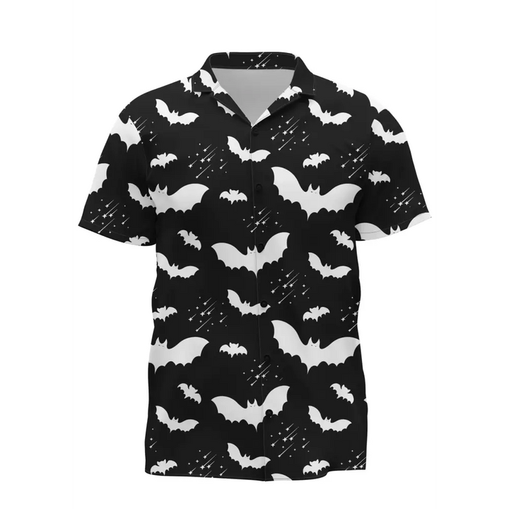 Bat pattern short sleeve button up shirt - s / black - hawaiian shirt-merged design