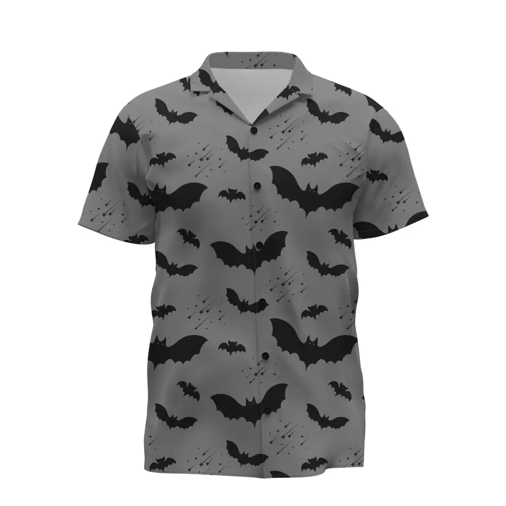 Bat pattern short sleeve button up shirt - s / grey - hawaiian shirt-merged design