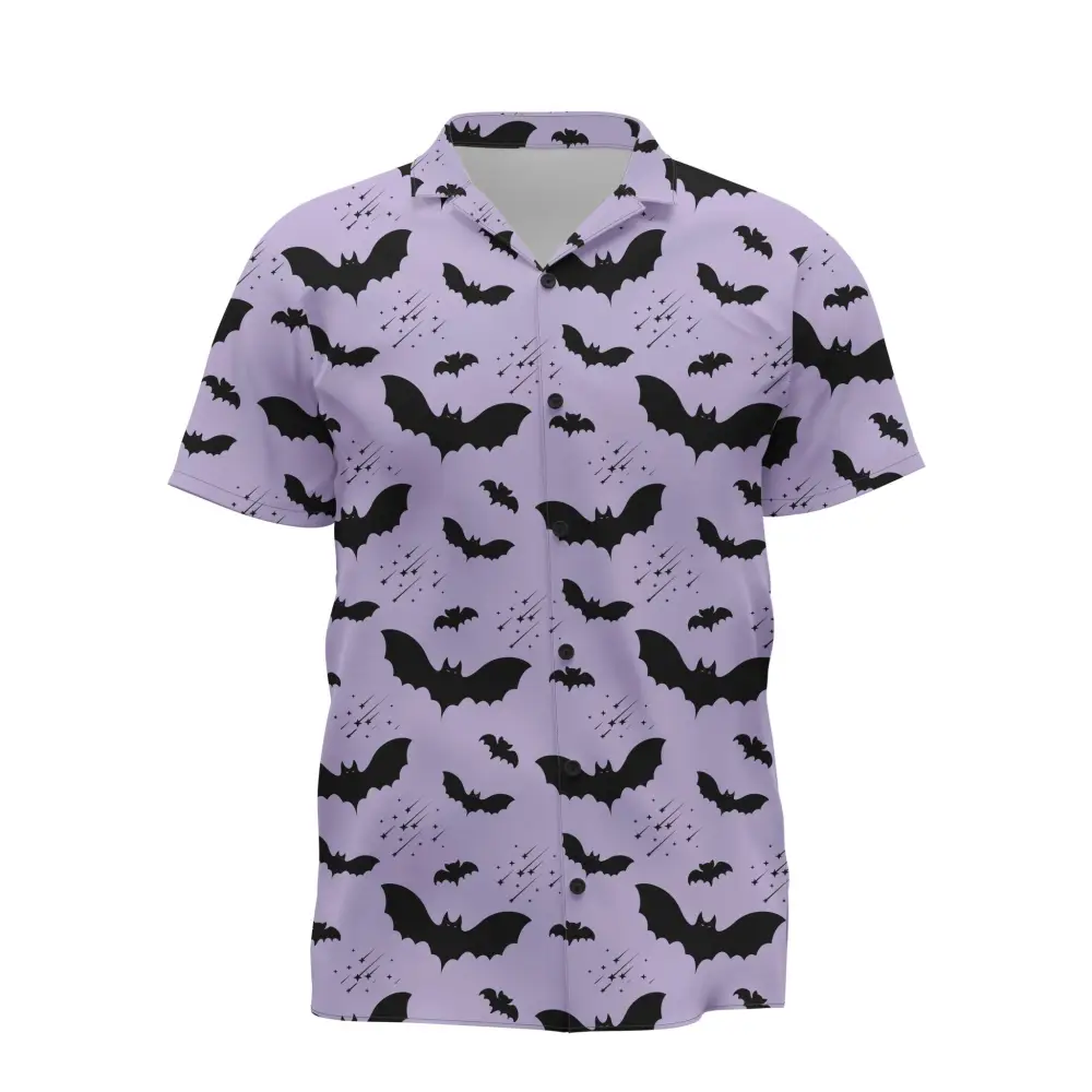 Bat pattern short sleeve button up shirt - s / lilac - hawaiian shirt-merged design