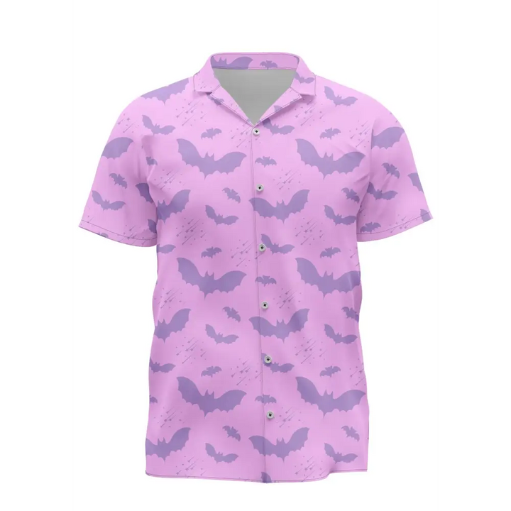 Bat pattern short sleeve button up shirt - s / pink - hawaiian shirt-merged design