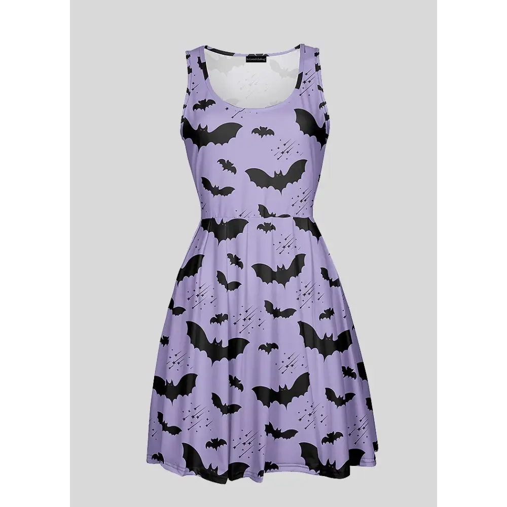 Bat pattern skater pastel goth dress for a whimsical look - s / lilac - women