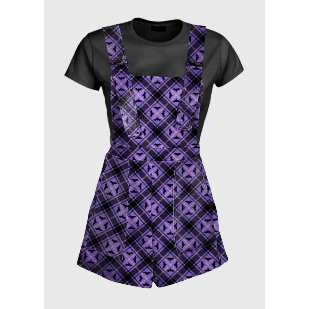 Bat purple plaid gothic overalls