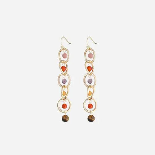 Beaded alloy dangle earrings - deep red / one size