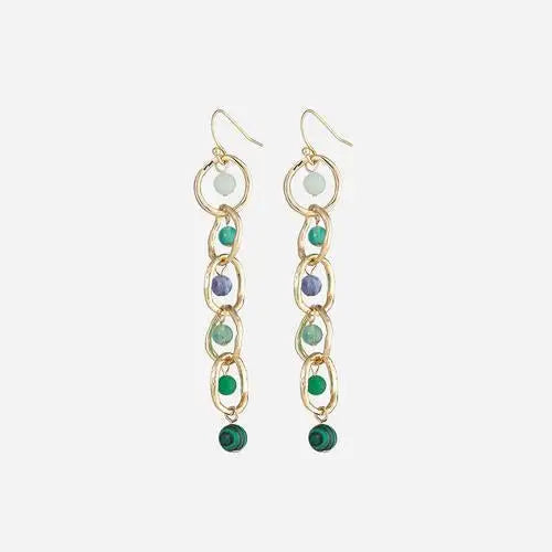 Beaded alloy dangle earrings - gum leaf / one size