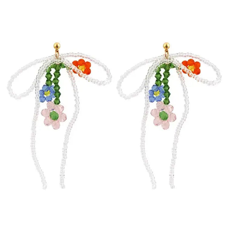 Y2k beaded bow and flower earrings for trendy style - multi - earrings