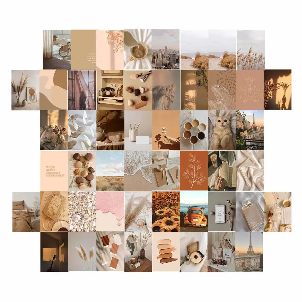 Beige aesthetic collage kit for stylish room decor