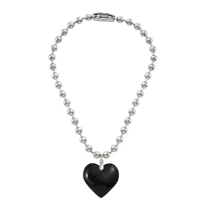 Big heart pendant necklace - standart / black