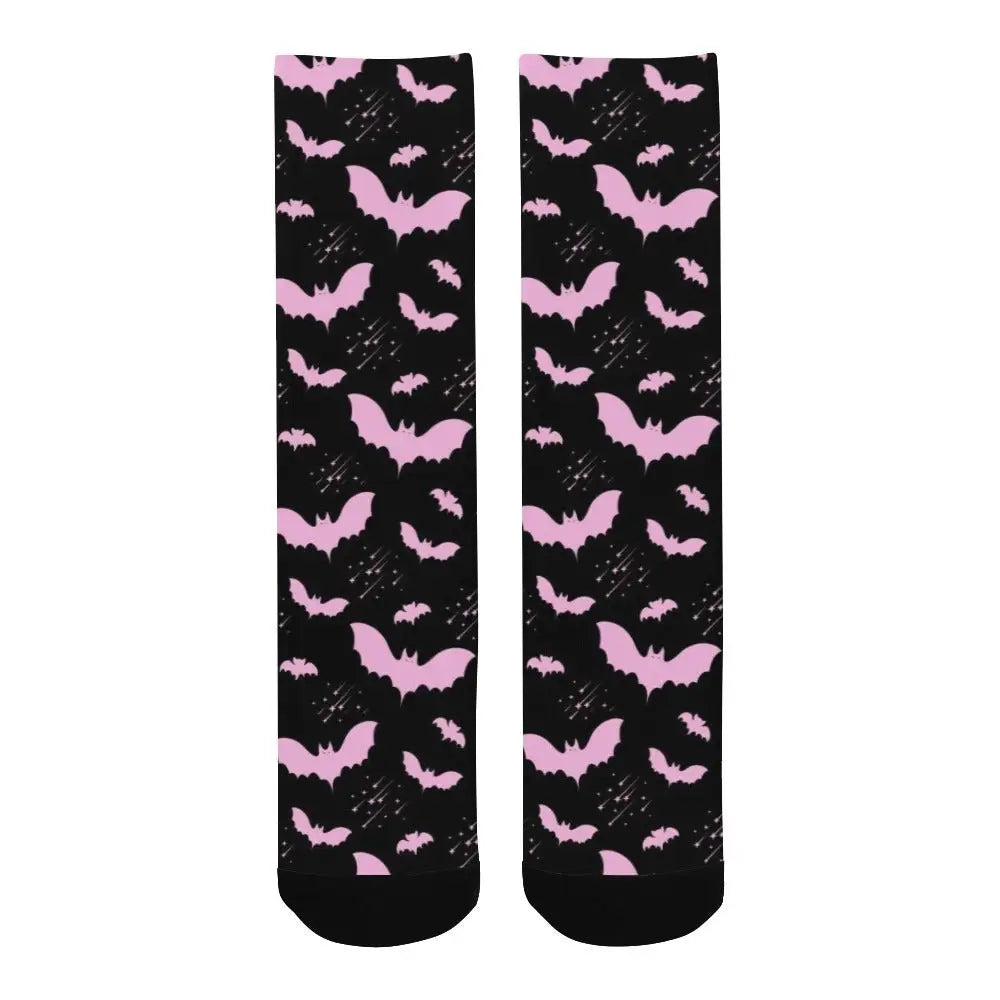 Black and pink pastel goth bat men’s crew socks - one size - custom