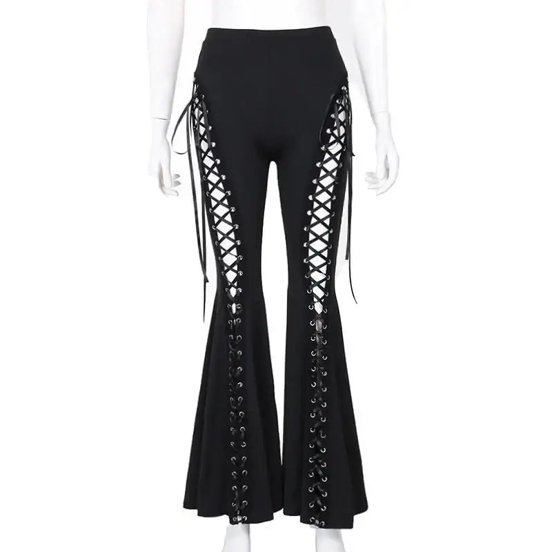 Y2k flare pants with elastic waist for spring and summer - black / s