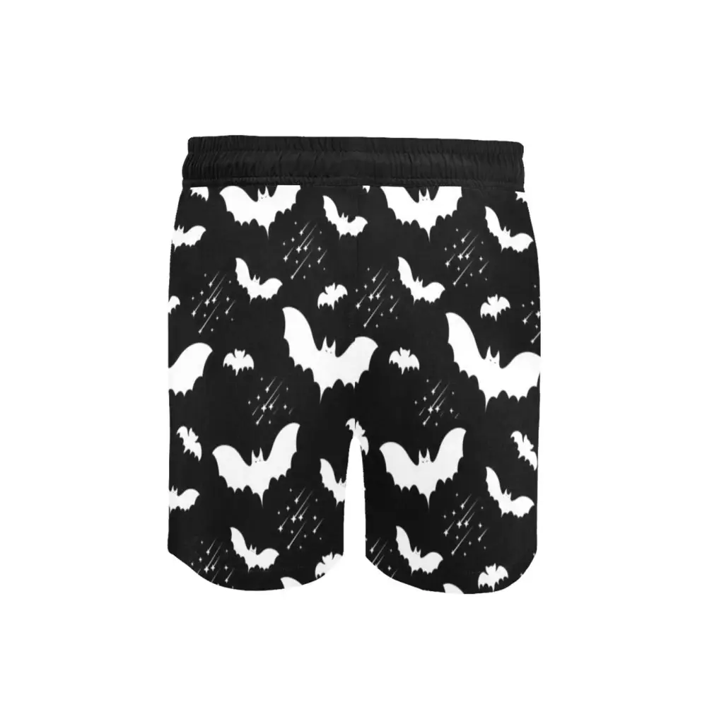 Black bat pattern mens mid length swim trunks - men’s mid-length shorts