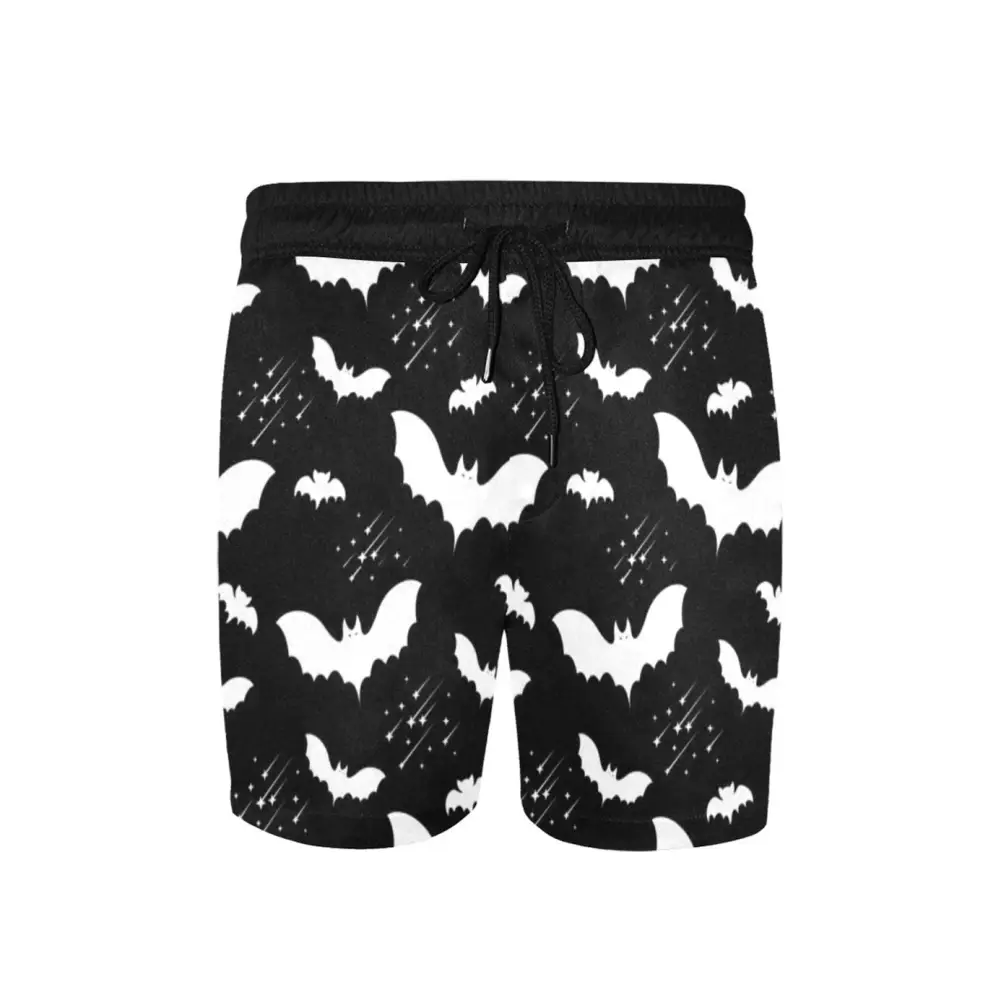 Black bat pattern mens mid length swim trunks - s - men’s mid-length shorts