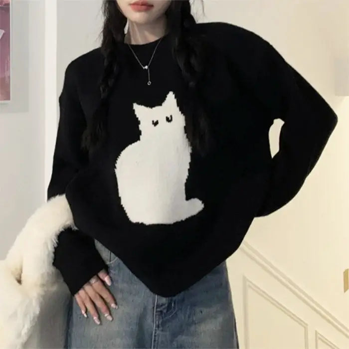 Black cat aesthetic sweater - free size