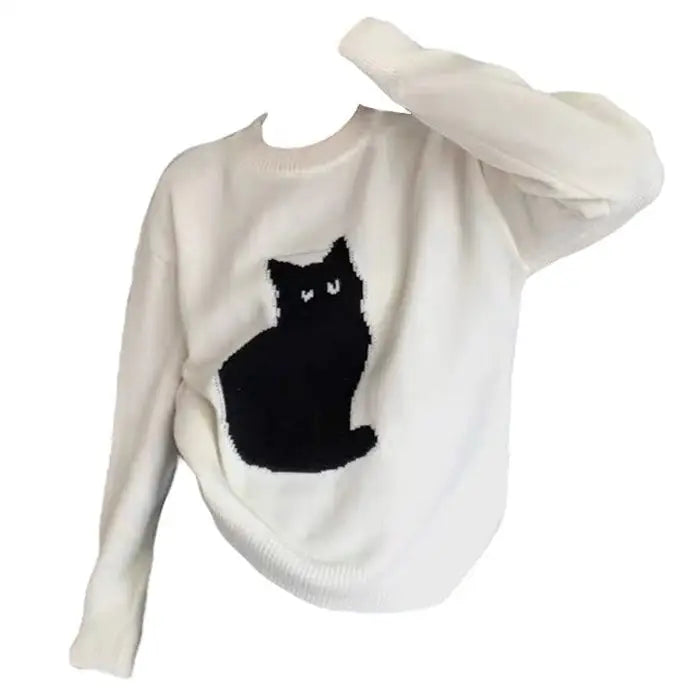 Black cat aesthetic sweater - free size / white