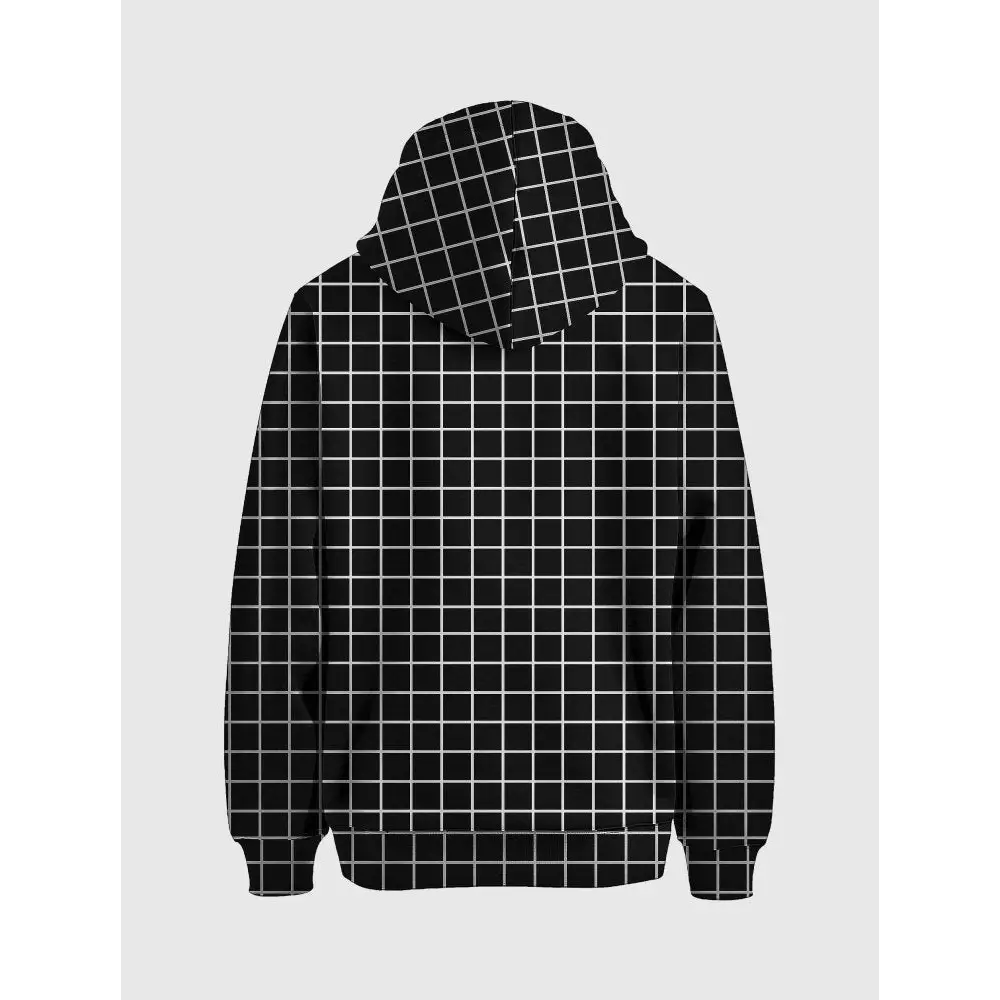 Black grid strawberry kawaii hoodie - all over print for men (h13)