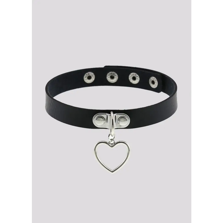 Black heart charm choker stylish necklace in alloy and leather - one size / accessories