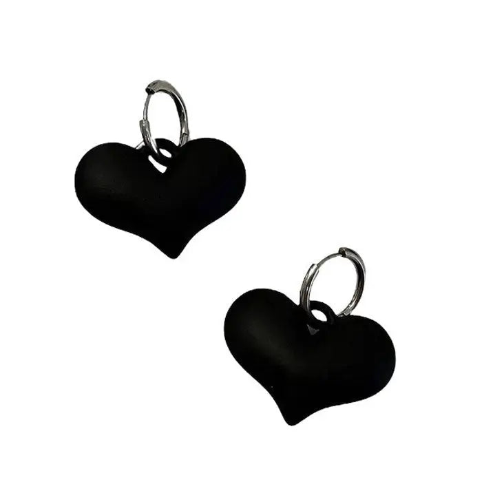 Black heart pendant earrings - standart / black/silver - earrings