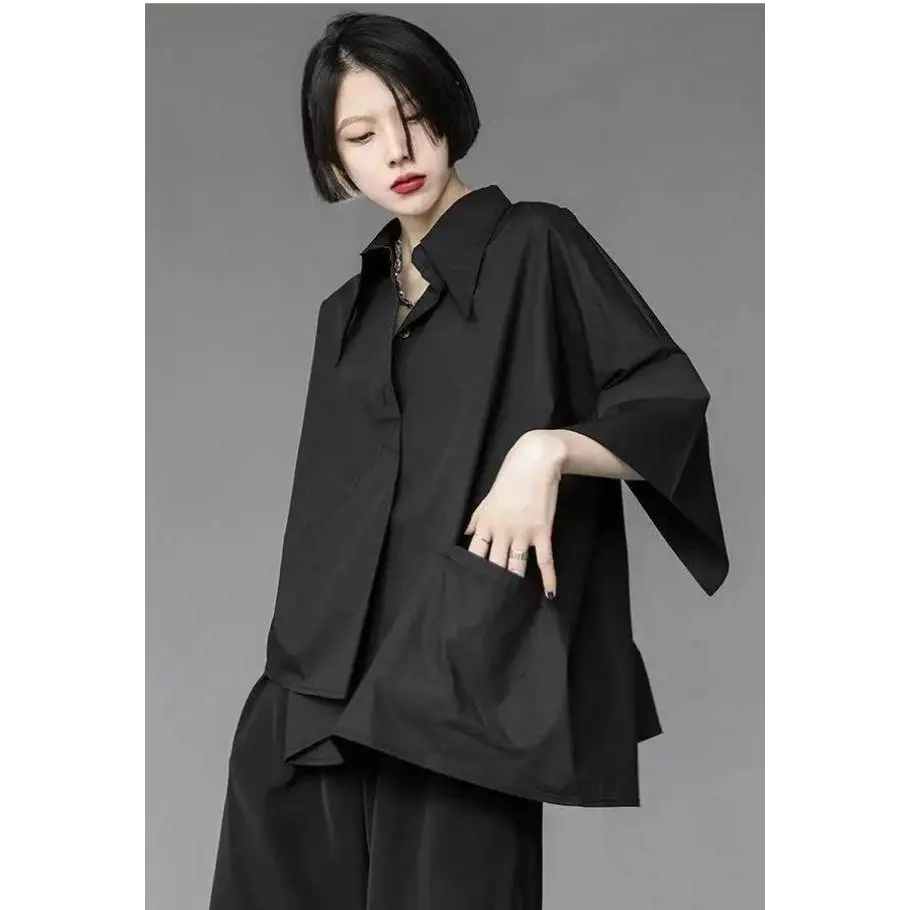 Black korean asymmetric shirt