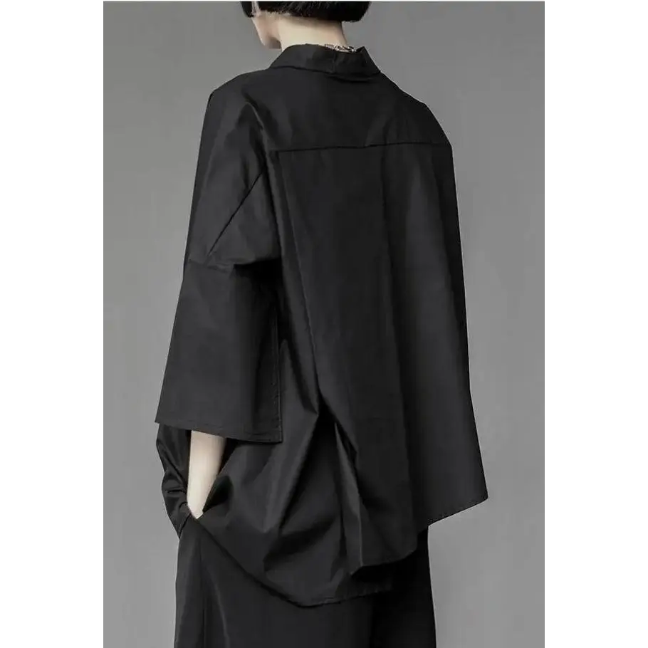 Black korean asymmetric shirt