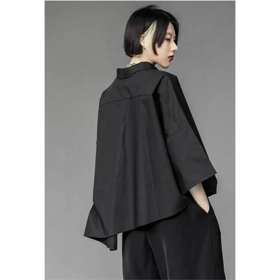 Black korean asymmetric shirt