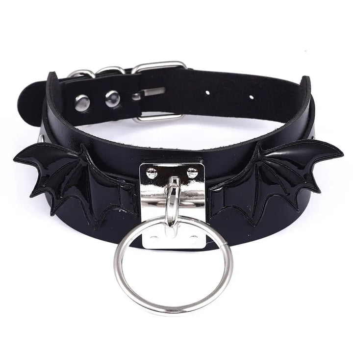 Black leather bat wings necklace for y2k fashion style - one size