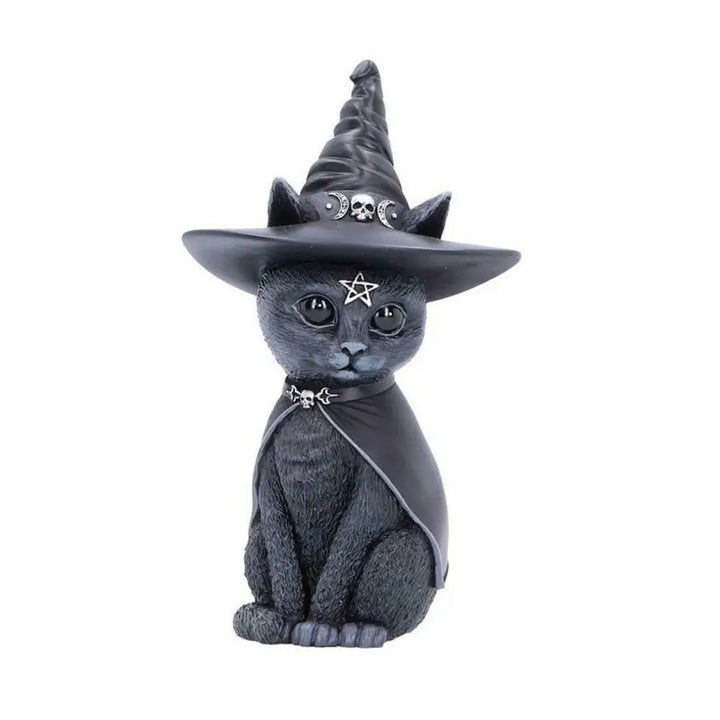 Hand-painted black magic cat figurine for magical home decor