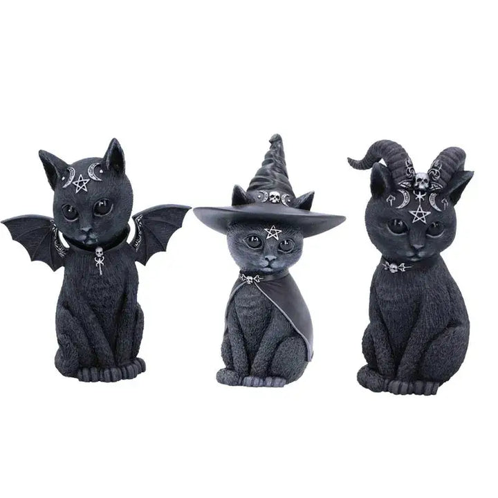 Hand-painted black magic cat figurine for magical home decor