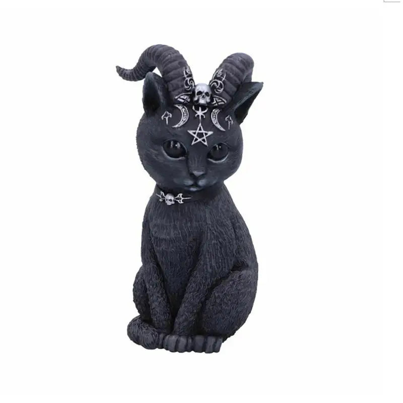 Hand-painted black magic cat figurine for magical home decor - b