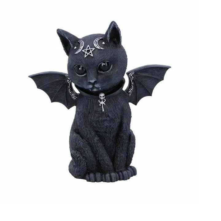 Hand-painted black magic cat figurine for magical home decor - c