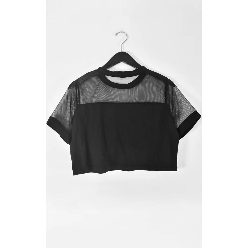 Sleek black mesh crop top for a chic modern wardrobe - s / shirts & tops