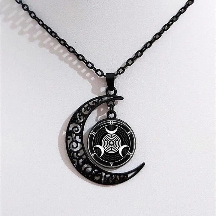 Black moon hecate necklace with goddess pendant in zinc alloy - one size