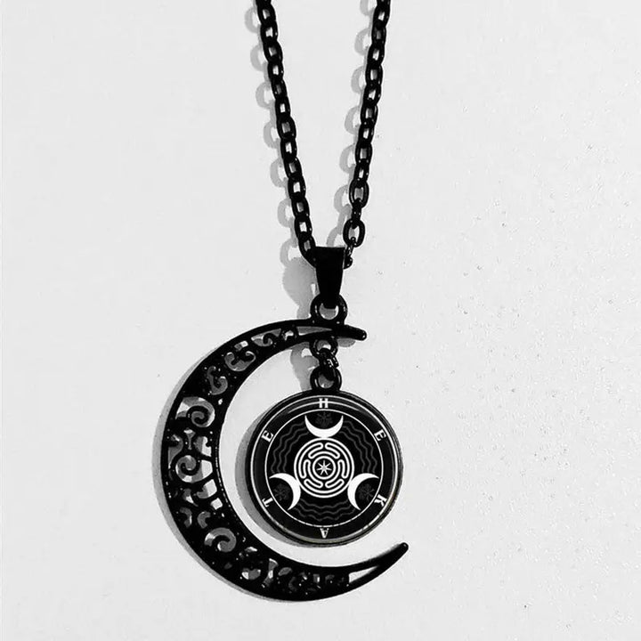 Black moon hecate necklace with goddess pendant in zinc alloy - one size