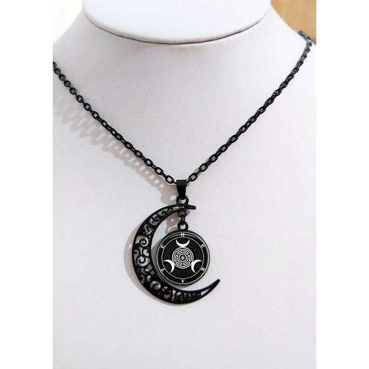 Black moon hecate necklace with goddess pendant in zinc alloy - one size