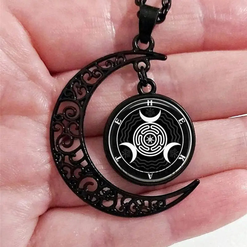 Black moon hecate necklace with goddess pendant in zinc alloy - one size