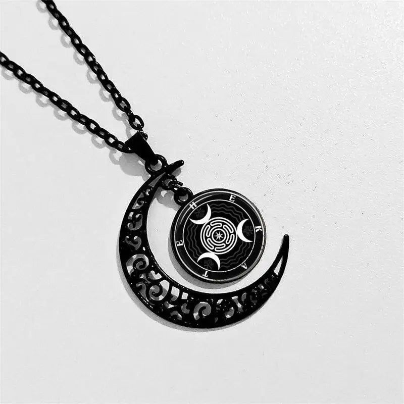 Black moon hecate necklace with goddess pendant in zinc alloy - one size