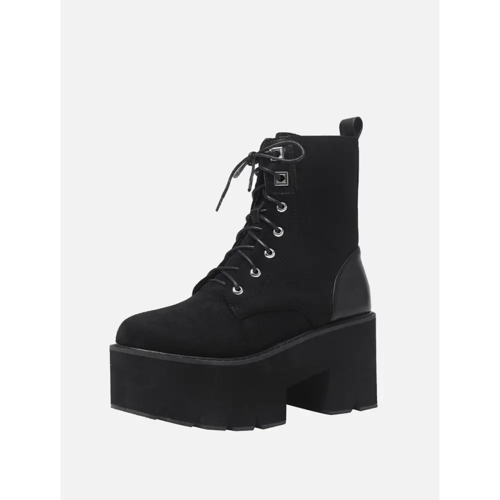 Soft leather platform boots with square heel and studded design - fashion