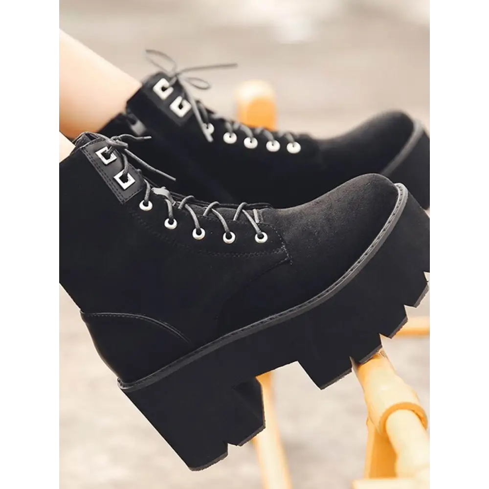 Soft leather platform boots with square heel and studded design - fashion